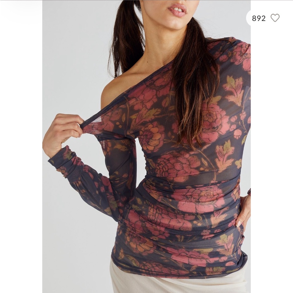 Free People Floral Off-Shoulder Mesh Top